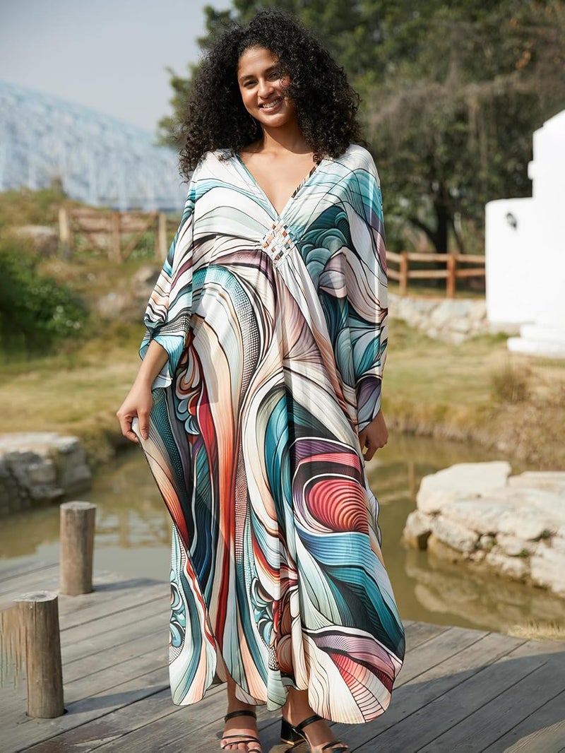KEYLORTING Women's Plus Size Kaftan Dress – Plus Size Maxi Dress Moo Moos Beach Cover Up,Bathing Suit Cover-Up Loungewear - Image 3